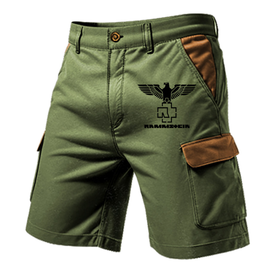 

Short De Survêtement Cargo Multi-poches Pour Hommes Imprimé Rammstein Rock Band Vintage Couleur Contrastée Pour L'extérieur