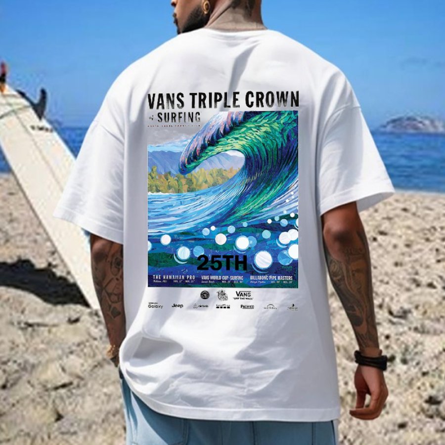 

Мужская свободная пляжная футболка с короткими рукавами и плакатом для серфинга Vans Surf большого размера