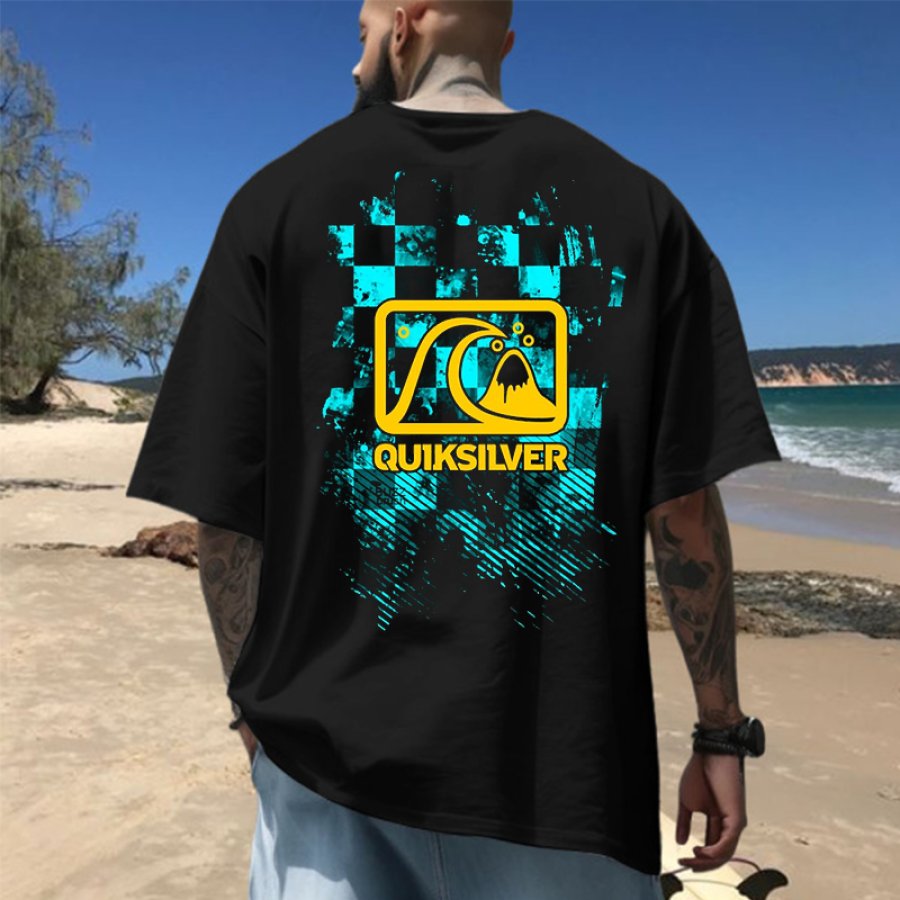 

Men's Quiksilver Surf Poster Beach Loose Short Sleeve Oversized T-Shirt