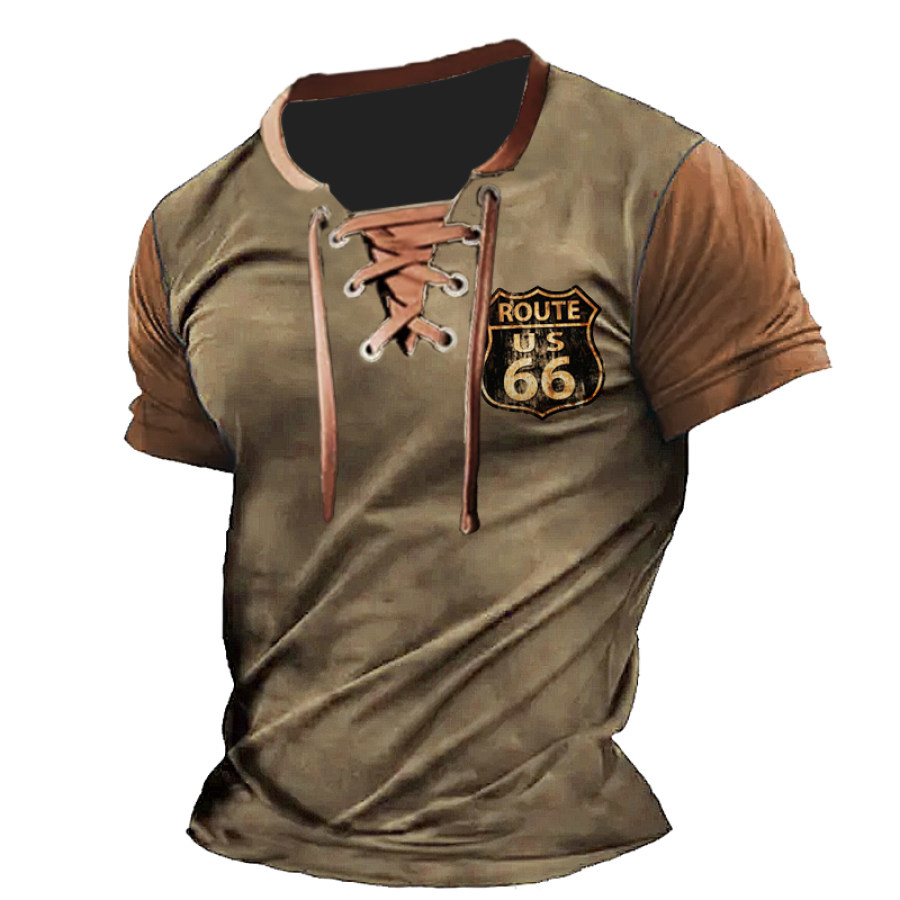 

Camiseta Vintage Con Estampado De Estados De La Ruta 66 Para Hombre Empalme Colores Contrastantes Corbata