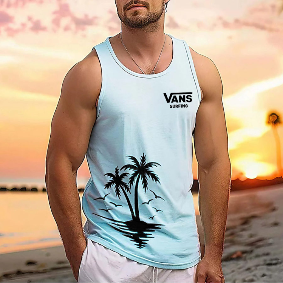 

Men's Vans Surf Palm Tree Hawaiian Beach Vacation Print Casual Tank Top