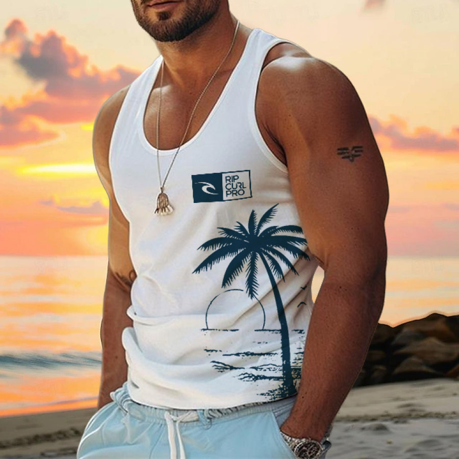 

Camiseta Sin Mangas Informal Con Estampado De Vacaciones En La Playa Hawaiana De Palmeras De Surf Rip Curl Para Hombre