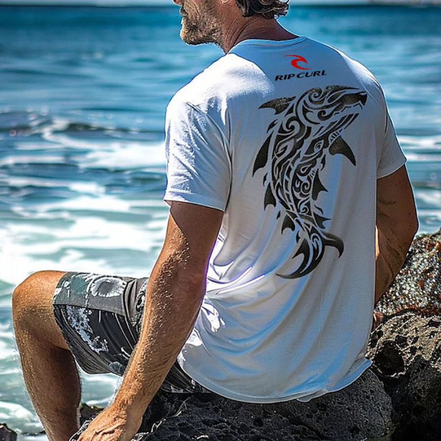 

T-shirt à Manches Courtes Rip Curl Fish Surf Beach Vintage Des Années 90 Pour Hommes