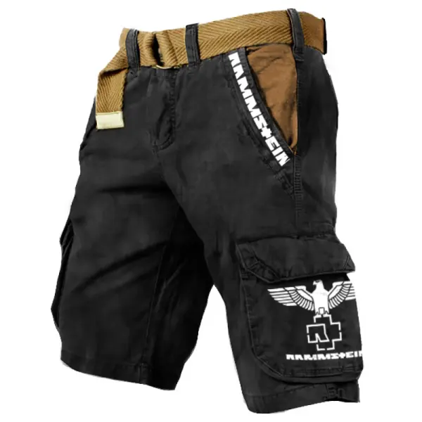 Men's Outdoor Vintage Rammstein Rock Band Print Multi-Pocket Tactical Shorts - Cotosen.com 