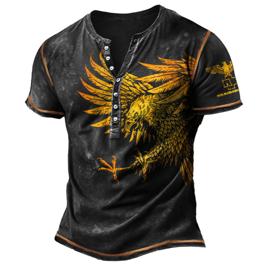 

Camiseta Henley Rammstein Rock Band Eagle De Manga Corta Vintage Con Bloques De Color Para Uso Diario De Verano Para Hombre