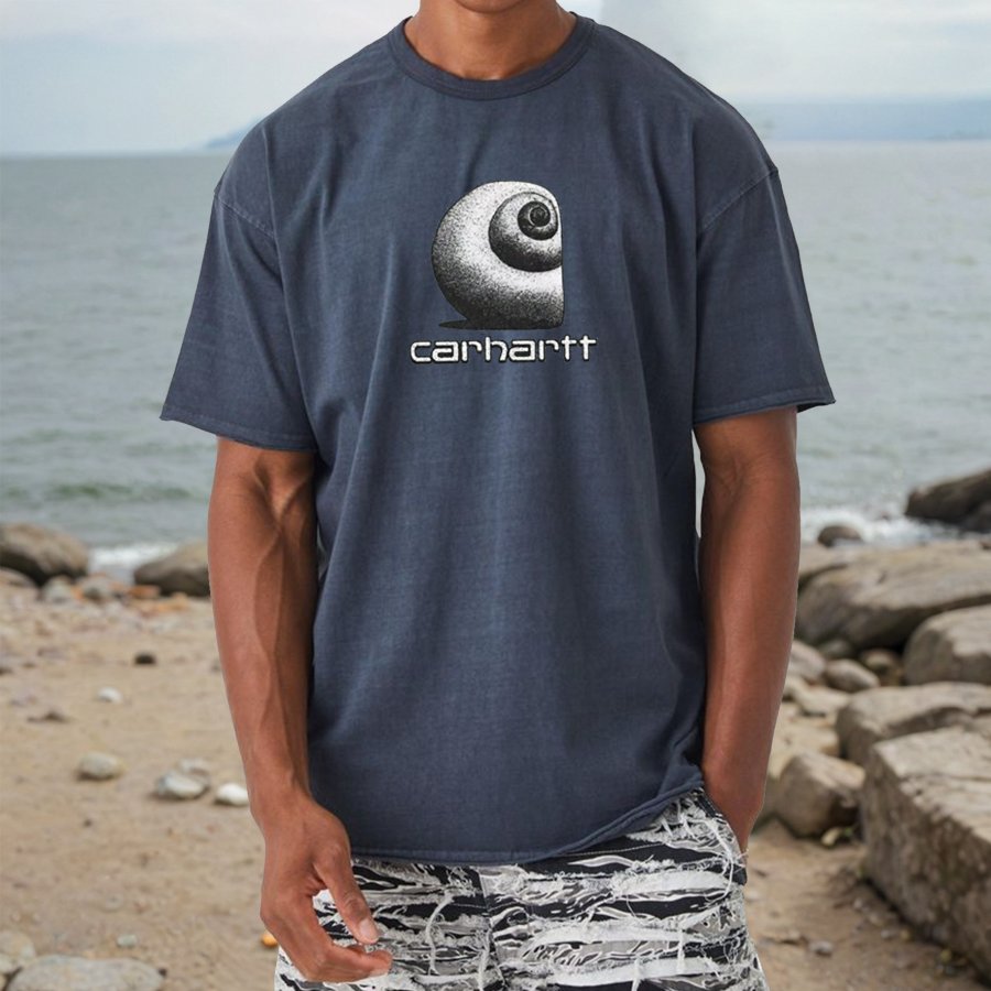 

T-shirt Décontracté Vintage Carhartt Imprimé Surf Beach Pour Hommes