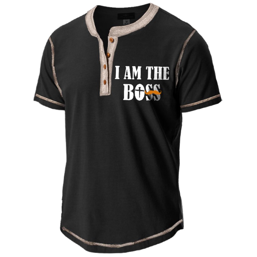 

I'm The Boss Men's Father's Day Gift Boyfriend Henley Collar Color Block T-Shirt