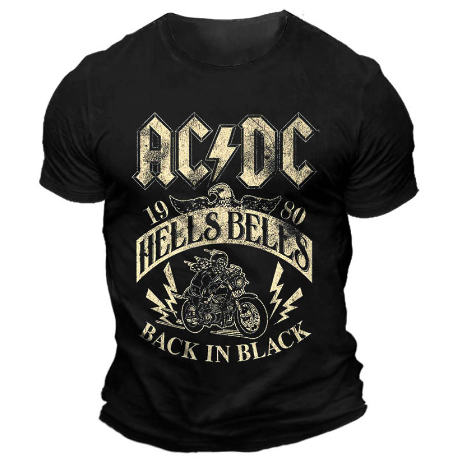 

Men's Vintage ACDC Hells Bells 1980 Rock Band Motorcycle Print Daily Short Sleeve Crew Neck T-Shirt