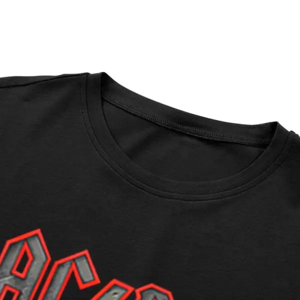Men's Vintage ACDC Hell's Bells Rock Band Print Daily Short Sleeve Crew ...