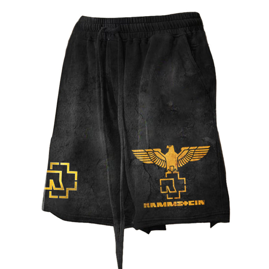 

Men's Vintage Rammstein Rock Band Printed Drawstring Casual Shorts