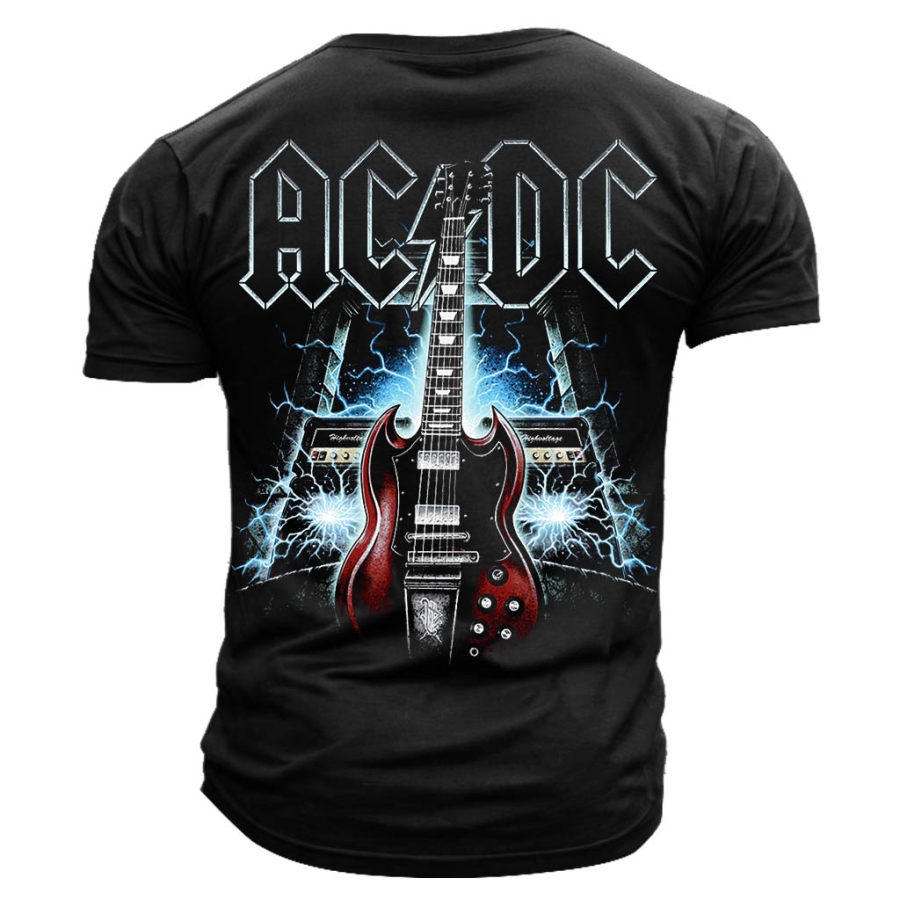 

Men's Vintage ACDC Rock Band High Voltage Guitar Print Daily Short Sleeve Crew Neck T-Shirt