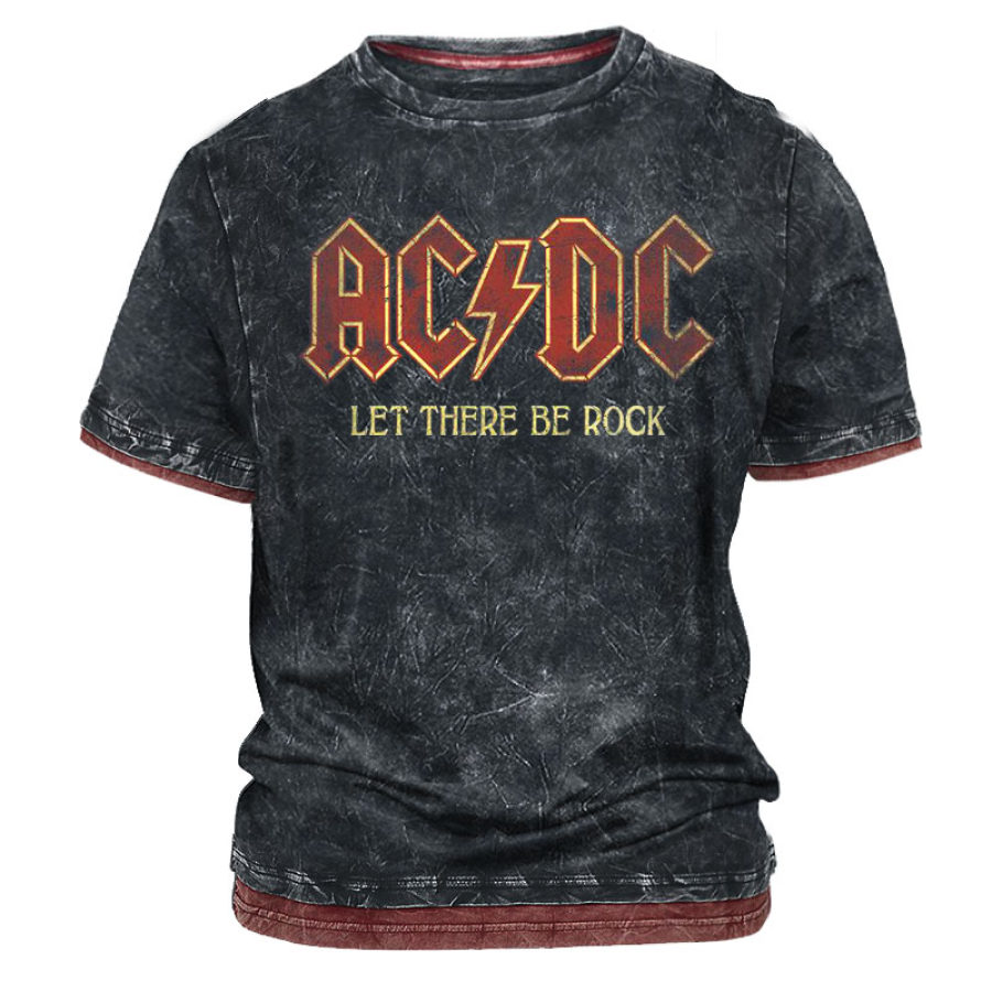 

Men's Vintage ACDC Rock Band Guitar Contrast Color Stitching Daily Short Sleeve Crew Neck T-Shirt