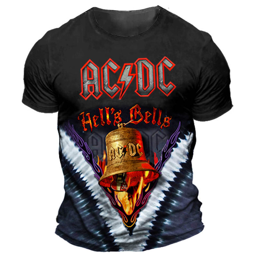 

Men's Vintage ACDC Hell's Bells Rock Band Print Daily Short Sleeve Crew Neck T-Shirt