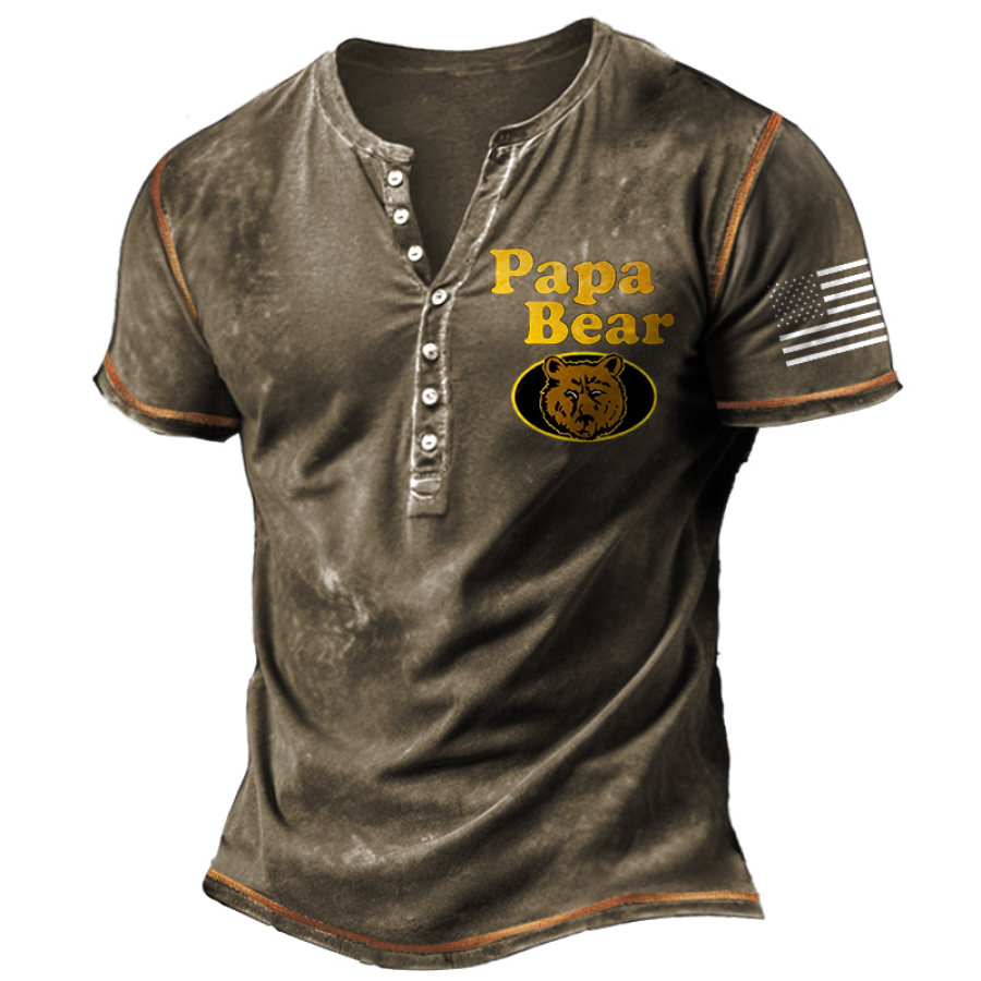 

Camiseta Para Hombre Henley Papa Bear Padres Papá Vintage Bandera Americana Colorblock Verano Diario