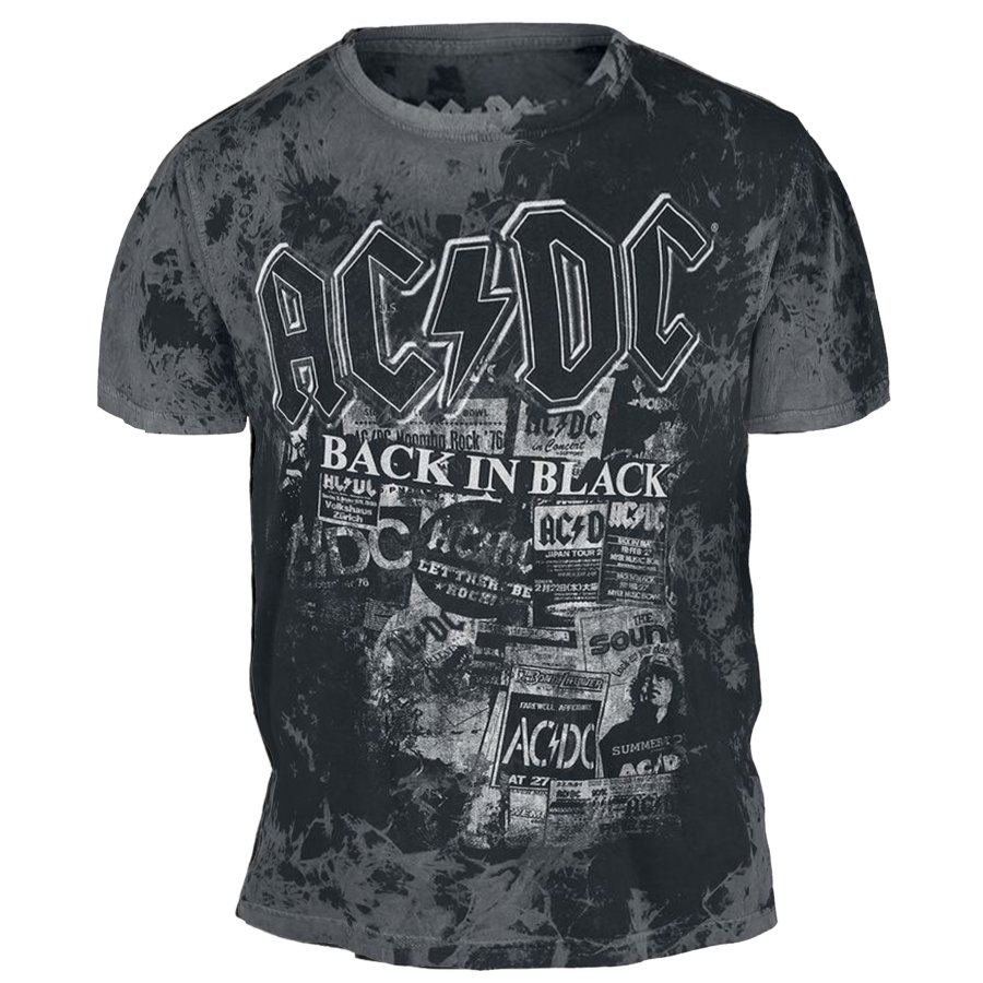 

Herren-T-Shirt Mit Vintage-Motiv „ACDC Rock Band“ Und Gitarre Kurzärmelig Rundhalsausschnitt