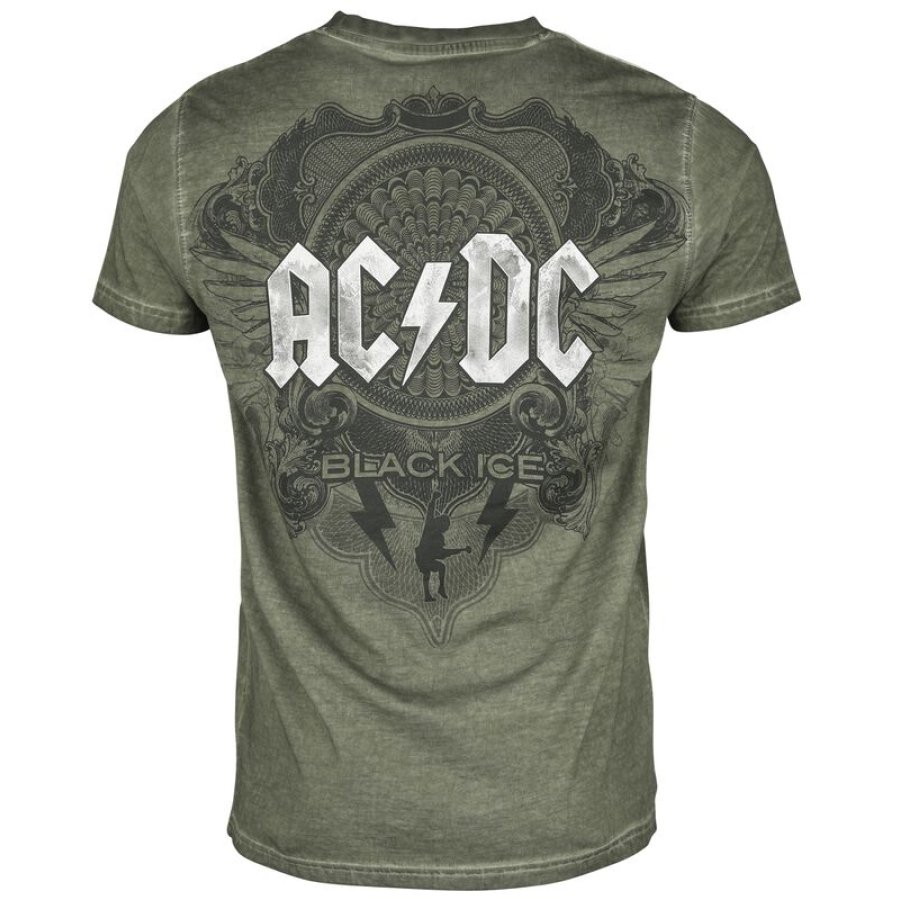 

Herren-T-Shirt Mit Vintage-Motiv „ACDC Rock Band“ Und Gitarre Kurzärmelig Rundhalsausschnitt