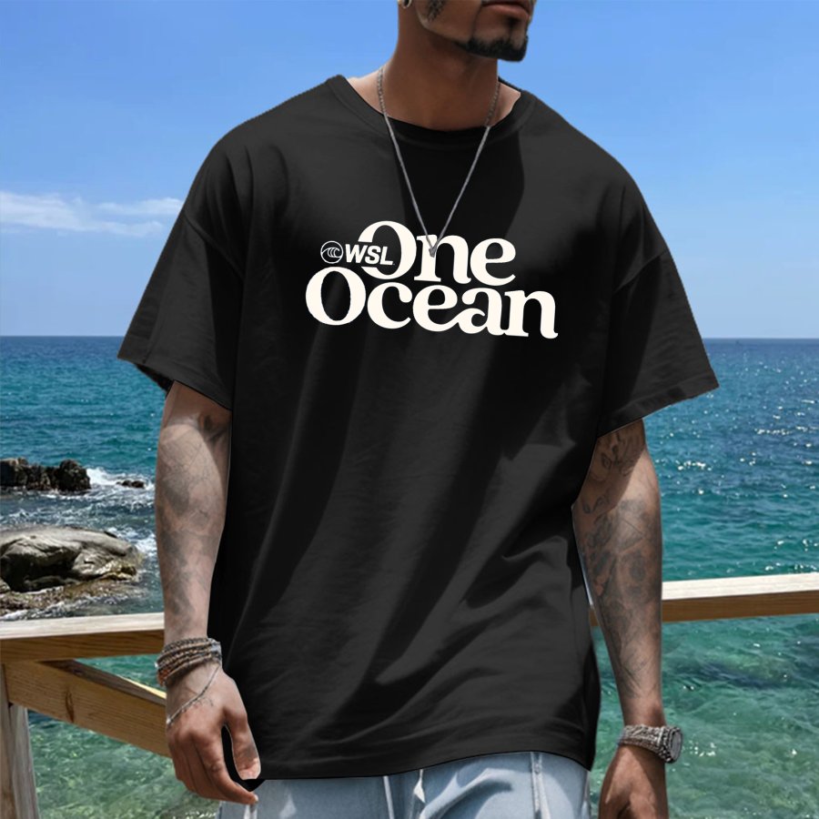 

Herren-T-Shirt Mit Vintage-WSL-Aufdruck „Surf Beach“ Für Jeden Tag Und Freizeit