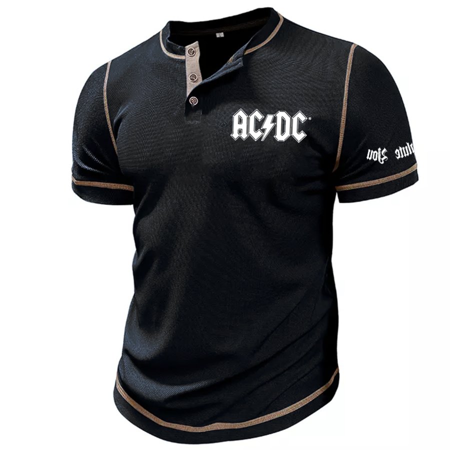 

Herren-T-Shirt Mit Vintage-Motiv „ACDC Rock Band“ Und Gitarre Kurzärmelig Rundhalsausschnitt
