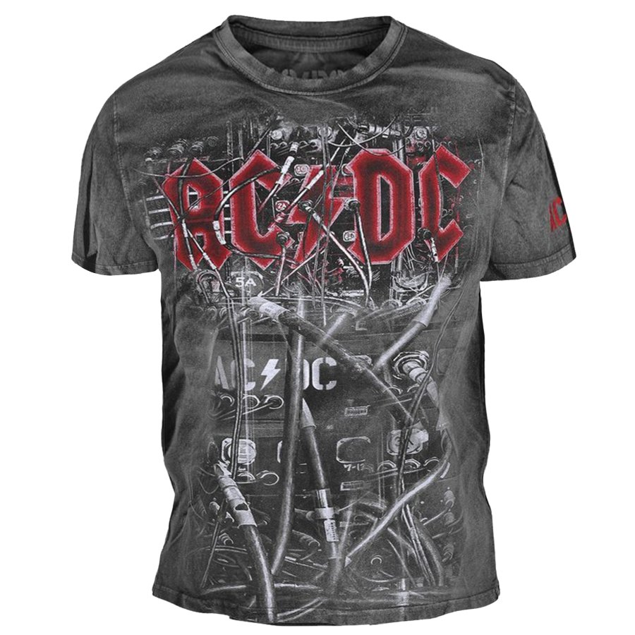 

Herren-T-Shirt Mit Vintage-Motiv „ACDC Rock Band“ Und Gitarre Kurzärmelig Rundhalsausschnitt