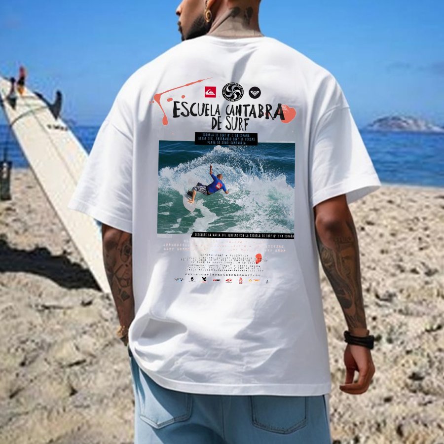 

T-shirt Décontracté De Tous Les Jours De Plage Imprimé Vintage Surf Pour Hommes