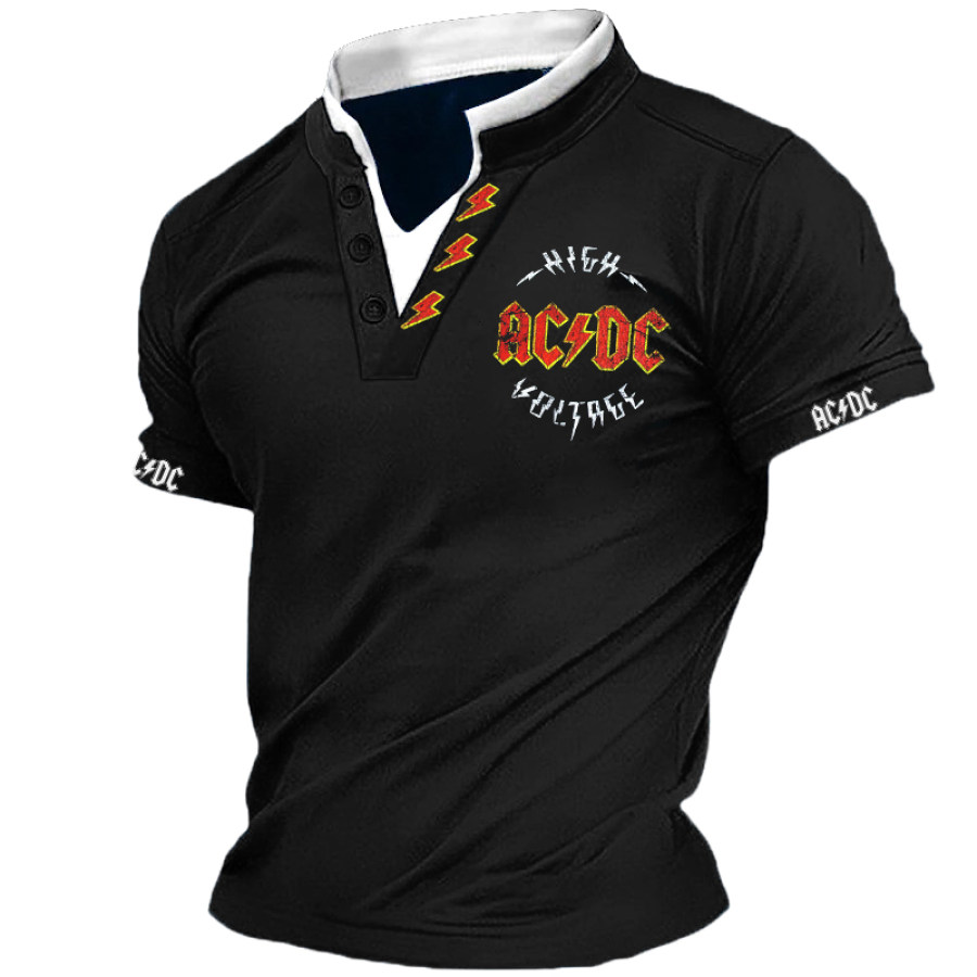 

Men's Acdc Rock Band Cuff Text Print Short Sleeved T-shirt
