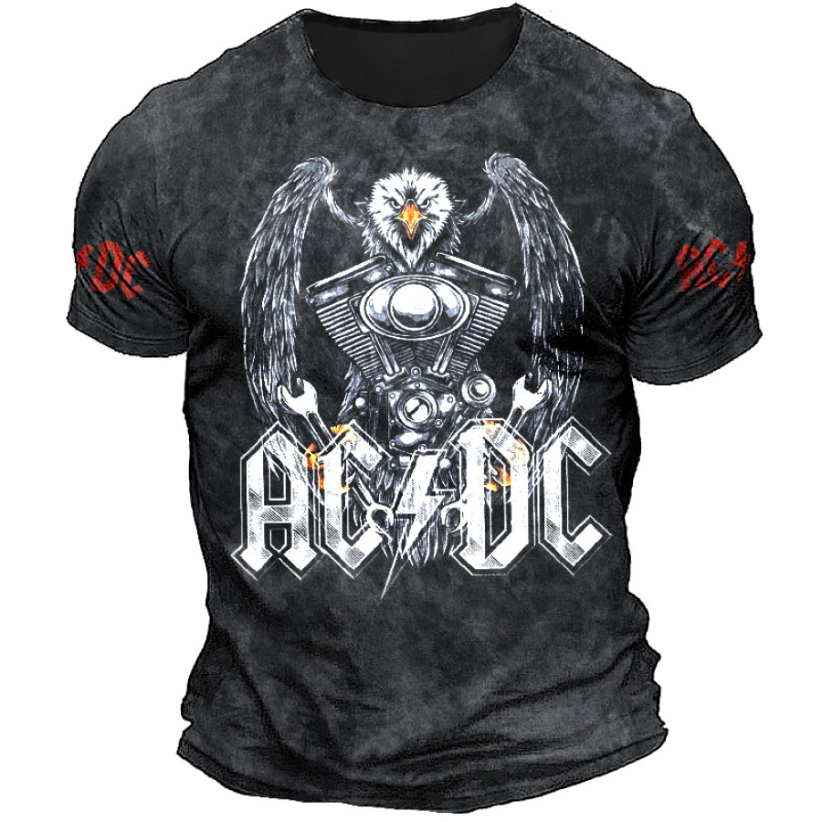 

T-shirt à Manches Courtes Pour Hommes Acdc Rock Band Motorcycle Eagle Washed Vintage Print