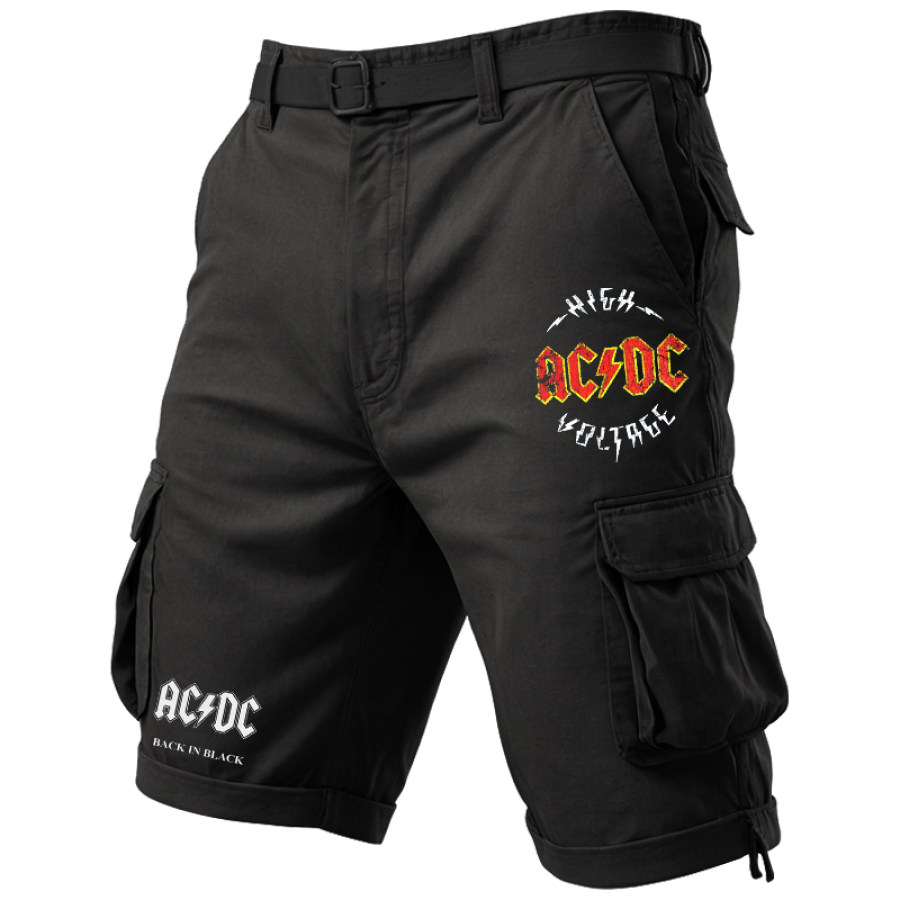 

Pantalones Cortos Con Estampado De Bolsillo Acdc Rock Band Para Hombre