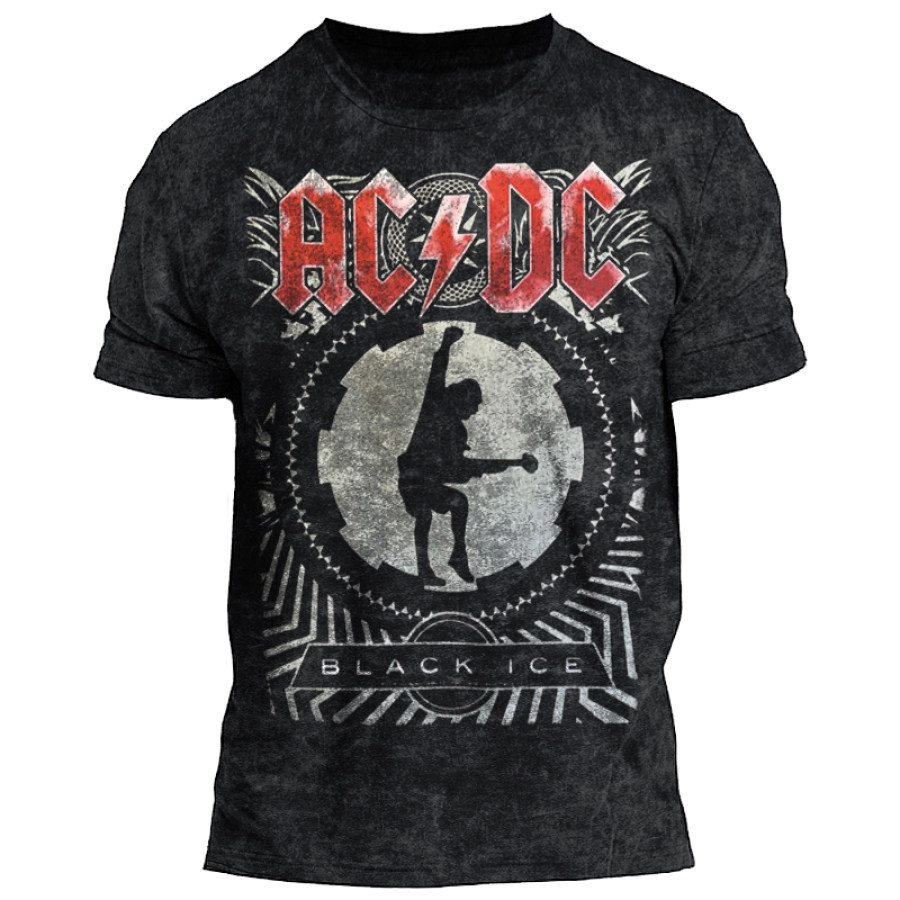 

T-shirt à Manches Courtes Pour Hommes Acdc Rock Band Black Ice Washed Vintage Print