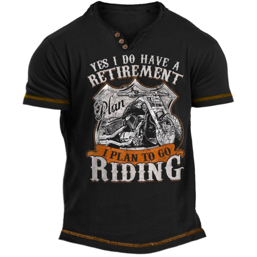 

Men's Vintage Jeep Wheel Print Route 66 Motorcycle Road Trip Henley Neck T-Shirt