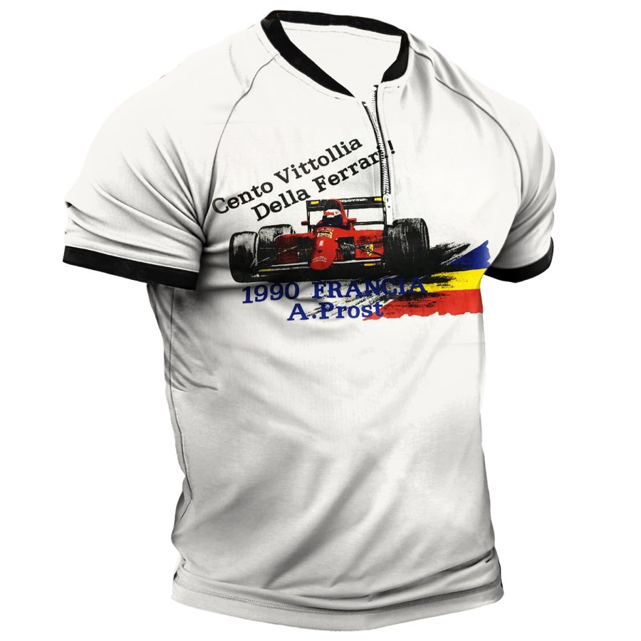 

Men's Racing Print Color Block Zip T-Shirt