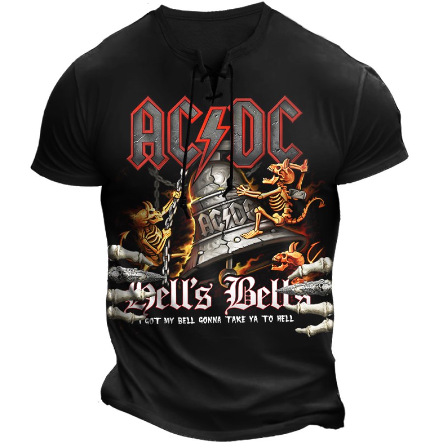 

T-shirt à Lacets Vintage ACDC Rock Imprimé Pour Hommes