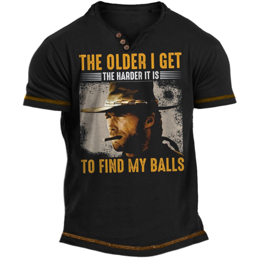 

The Older I Get The Harder It Is Men's Retro Western Denim Print Father's Day Boyfriend Gift Henley T-Shirt