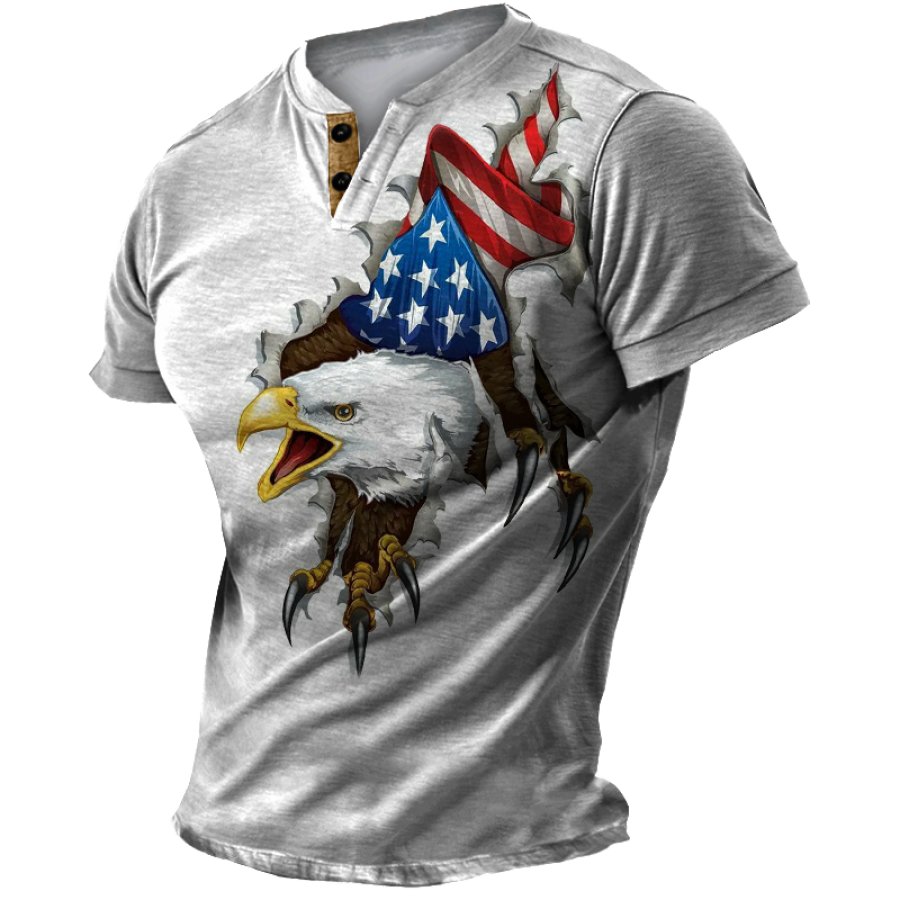 

Men's Flying Eagle Print Henley T-Shirt