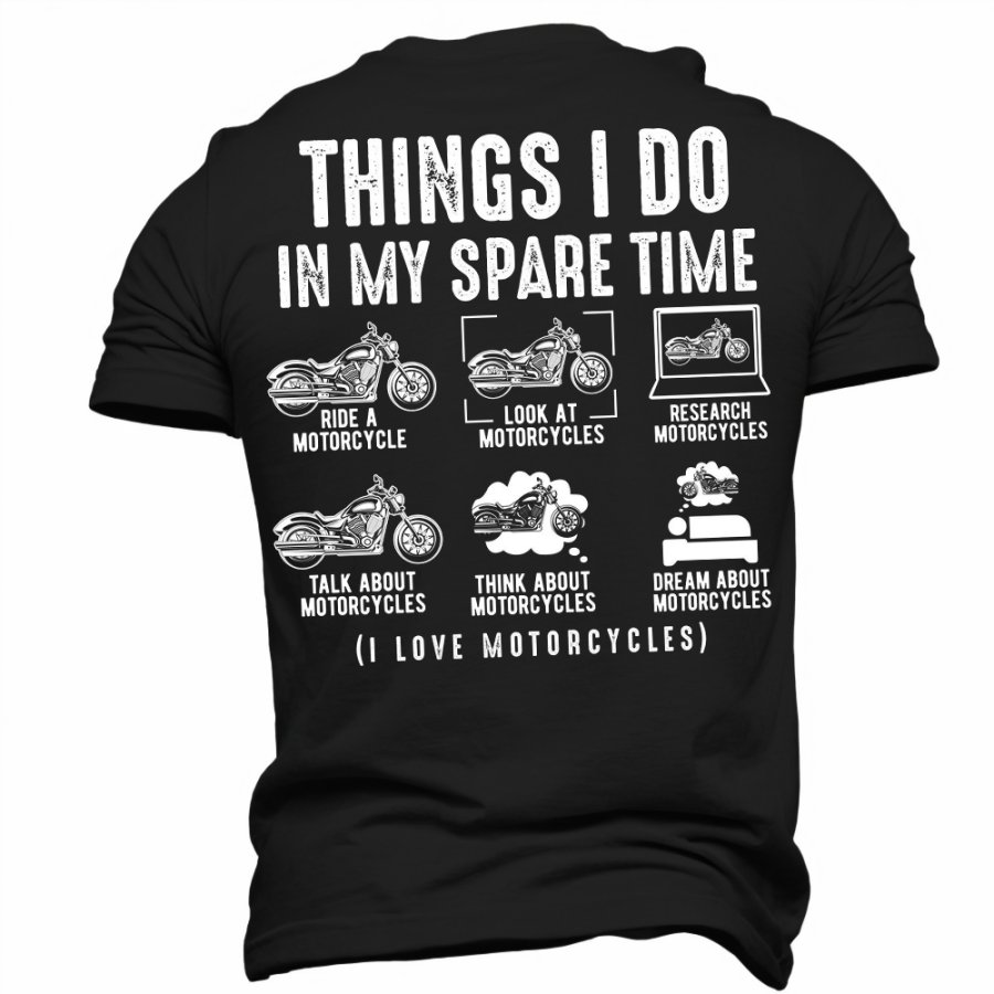 

Things I Do In My Space Time Men's Vintage Motorcycle Print T Shirt