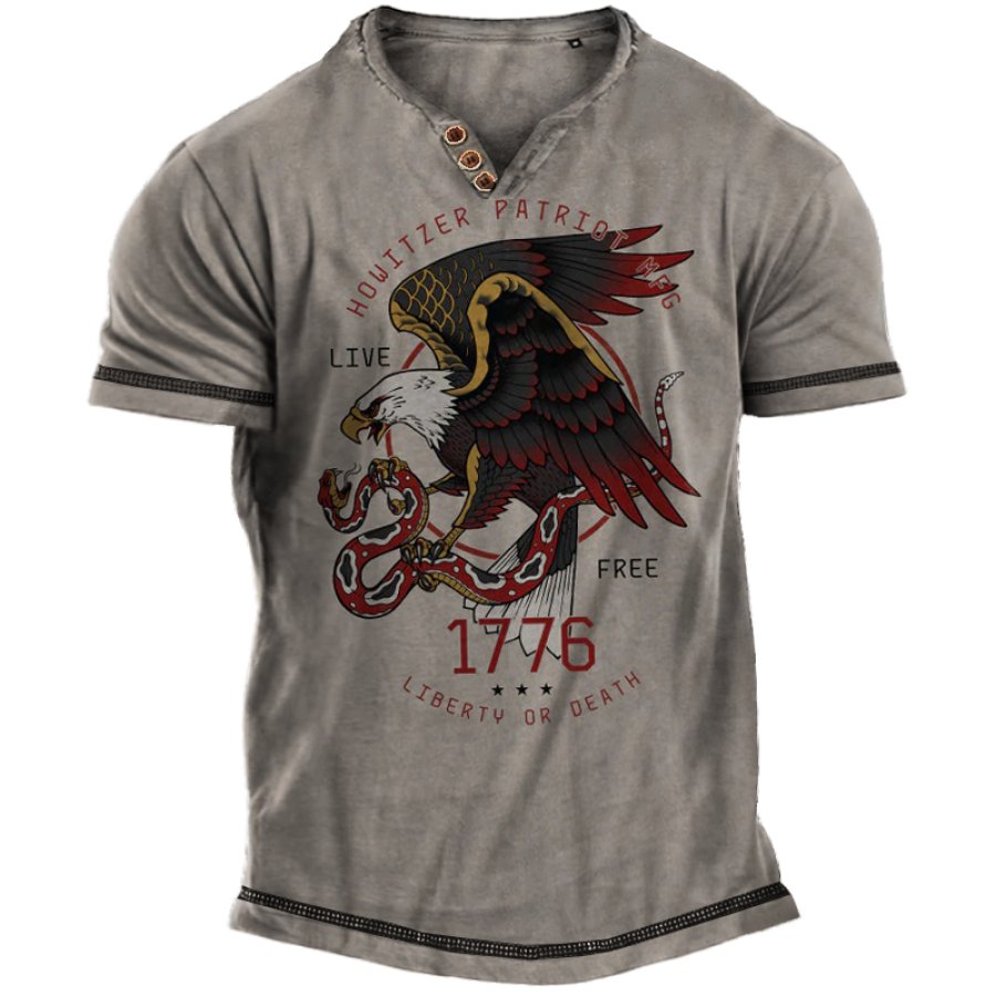 

Men's Flying Eagle Print Henley T-Shirt