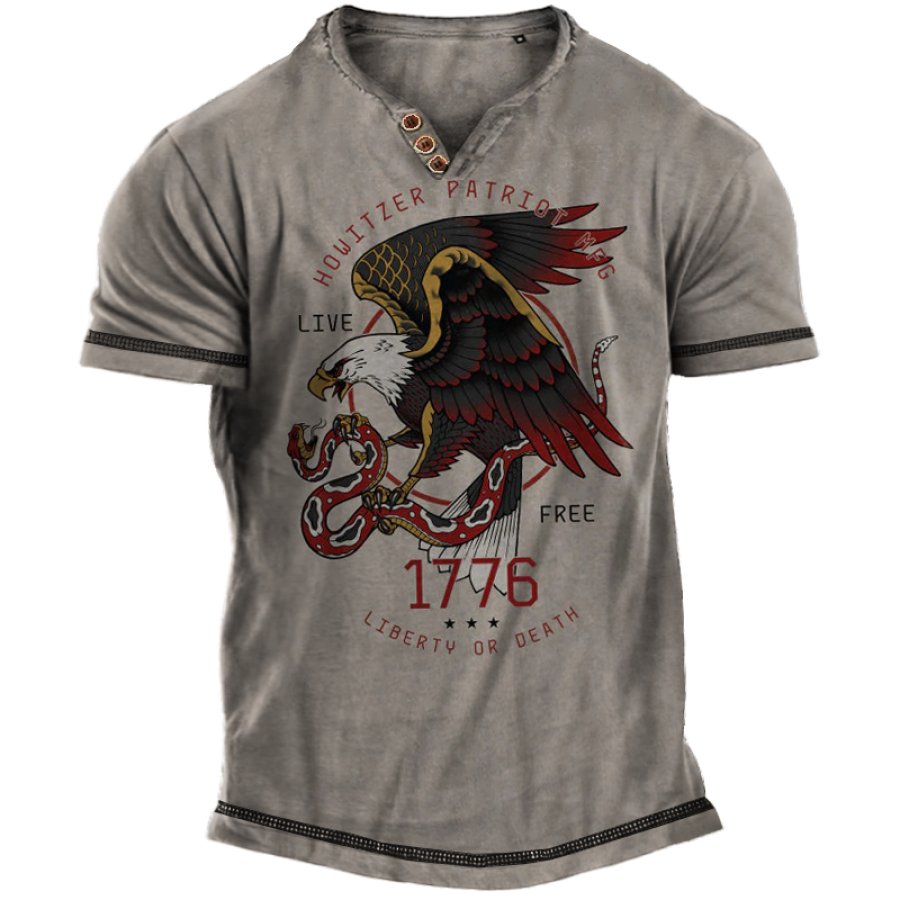 

T-shirt Henley à Imprimé Aigle Volant Pour Hommes