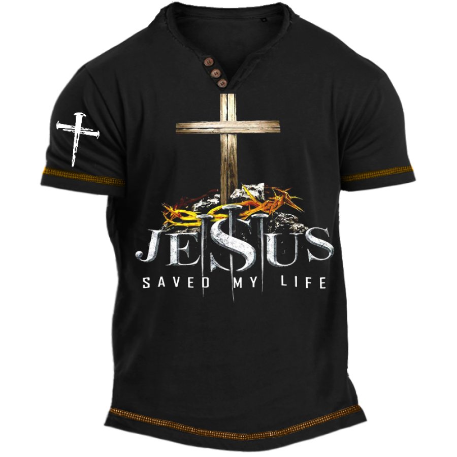 

T-shirt à Col Henley Vintage Jesus Faith Cross Pour Hommes