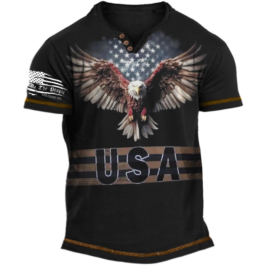 

Men's Retro American Flag Flying Eagle Henley T-Shirt