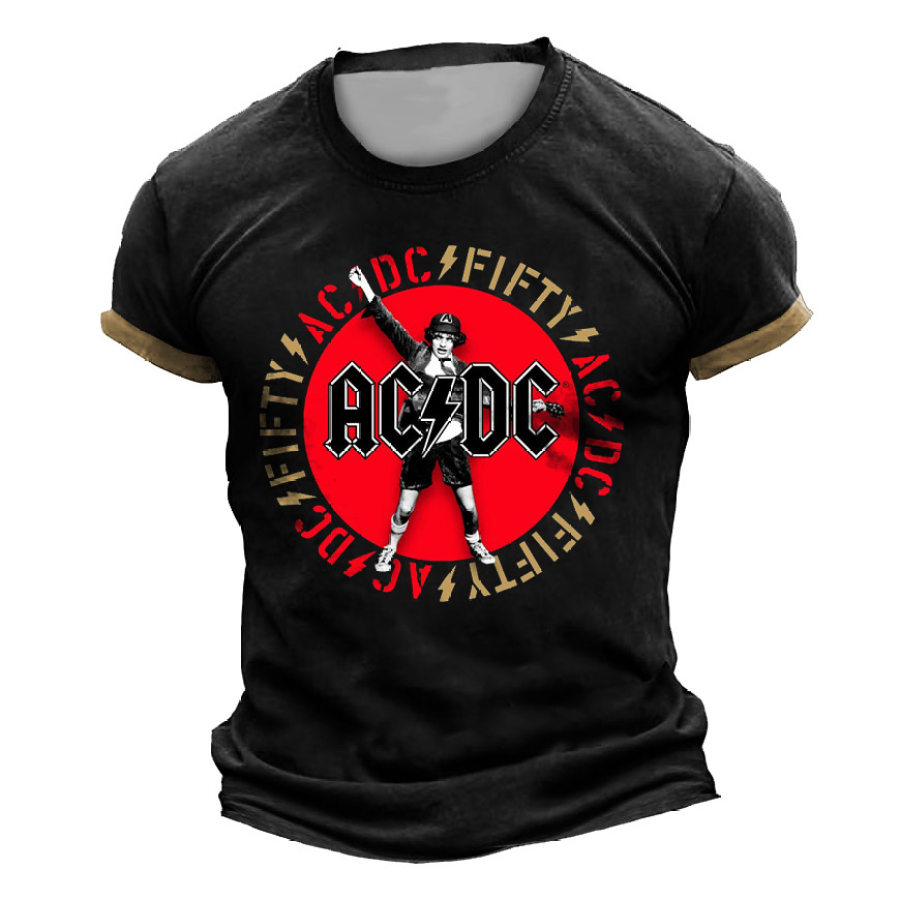 

Herren-T-Shirt Mit Vintage-Aufdruck „ACDC 50 Rock Band Rock N Roll 1978“ In Kontrastfarbe Kurzärmelig Rundhalsausschnitt