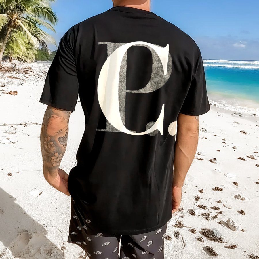 

Herren Vintage CP COMPANY Bedrucktes Kurzarm-Strand-Surf-T-Shirt Mit Rundhalsausschnitt