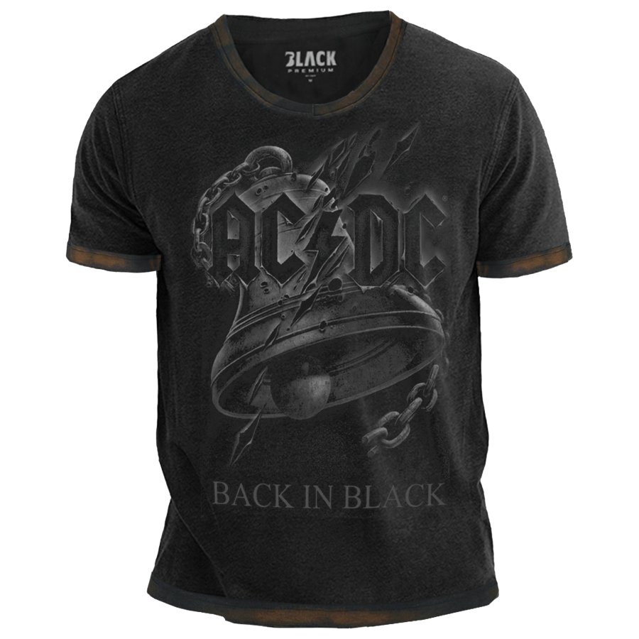 

Men's Vintage Hells Bells ACDC Devil Skull Print Crew Neck T-Shirt