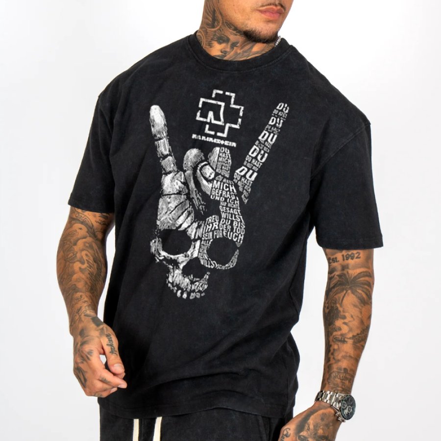 

Rammstein T-Shirt Für Herren Im Vintage-Stil Mit Rockgesten-Print