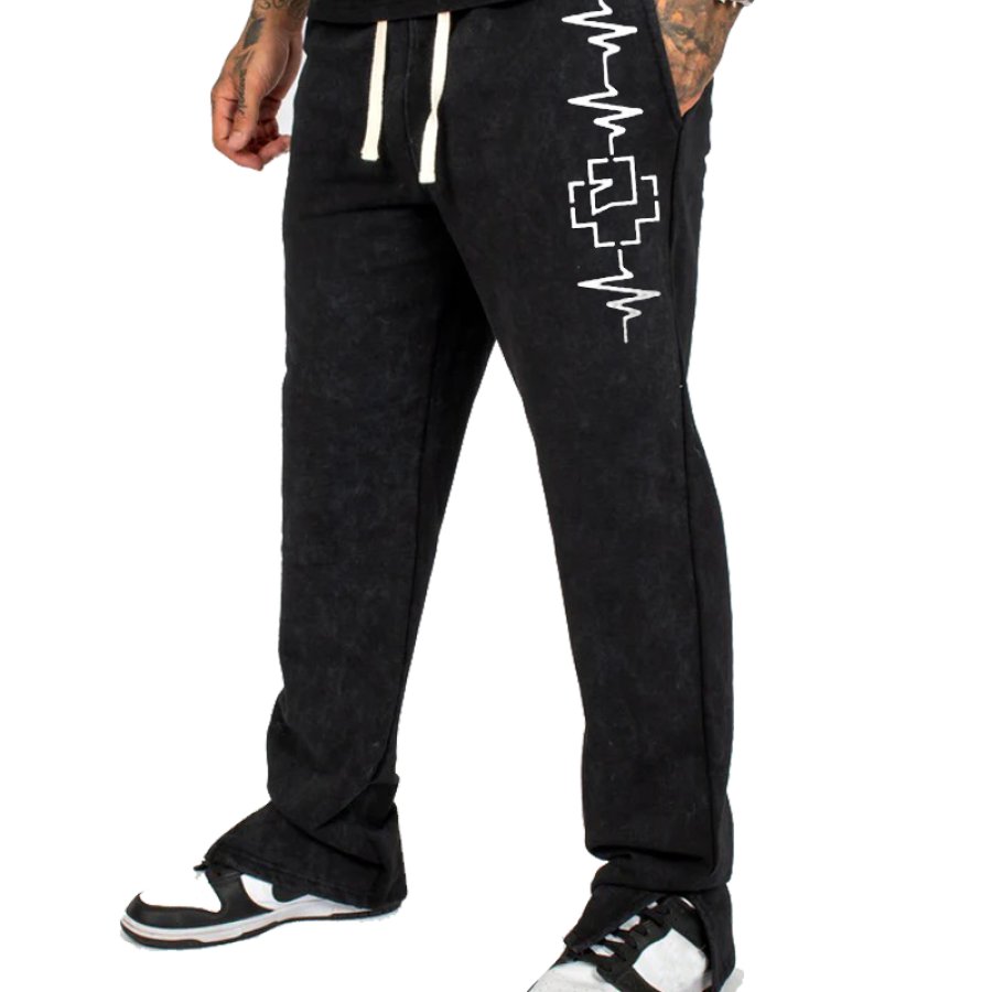 

Men's Retro Rammstein Rock Hip Hop Punk Printed Split Leg Sweatpants Casual Trousers