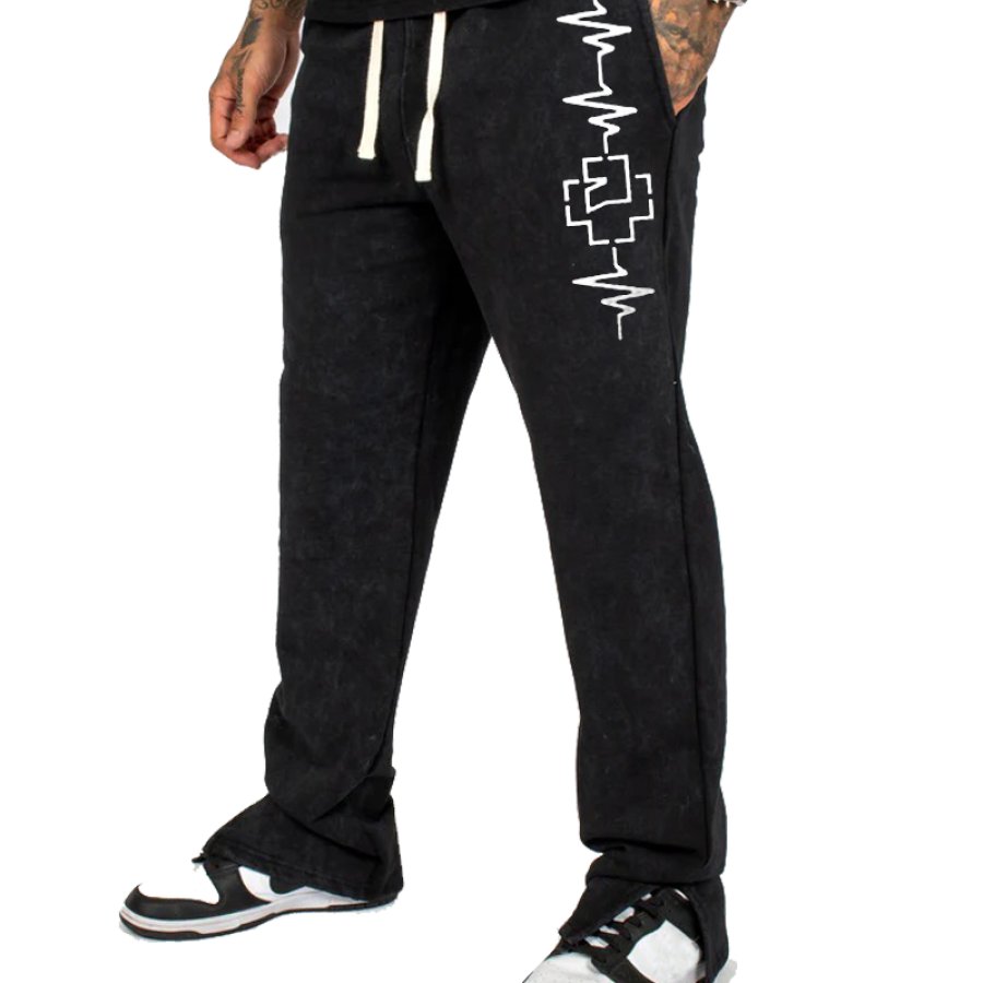 

Herren Retro Rammstein Rock Hip Hop Punk Bedruckte Jogginghose Mit Geteiltem Bein Freizeithose