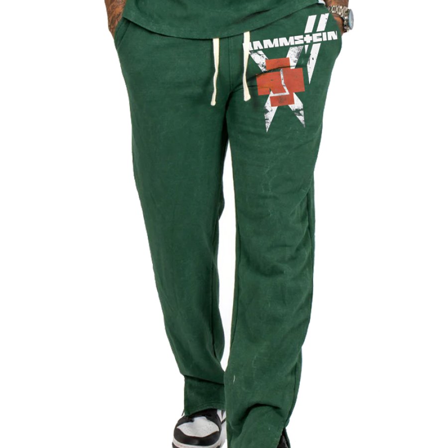 

Men's Retro Rammstein Rock Hip Hop Punk Printed Split Leg Sweatpants Casual Trousers