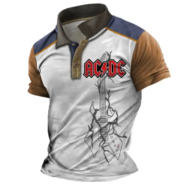Men's Polo Shirt ACDC Rock Band Electric Guitar Vintage Outdoor Color Block Short Sleeve Summer Daily Tops - Ootdyouth.com 