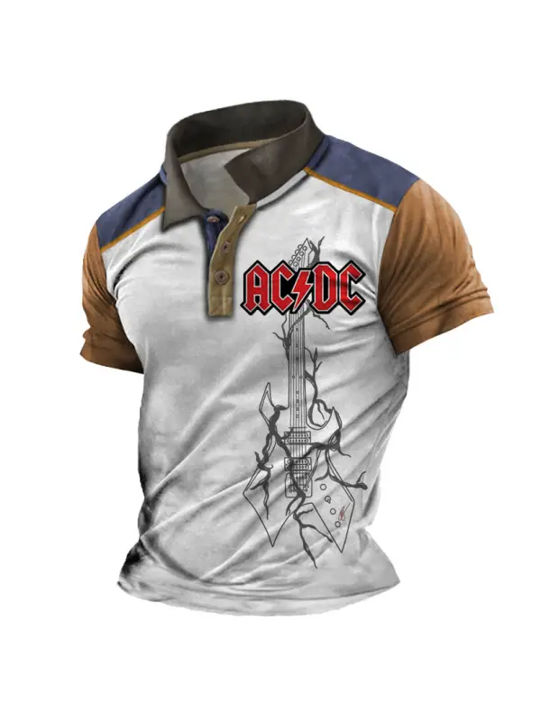 Men's Polo Shirt ACDC Rock Band Electric Guitar Vintage Outdoor Color Block Short Sleeve Summer Daily Tops - Anrider.com 