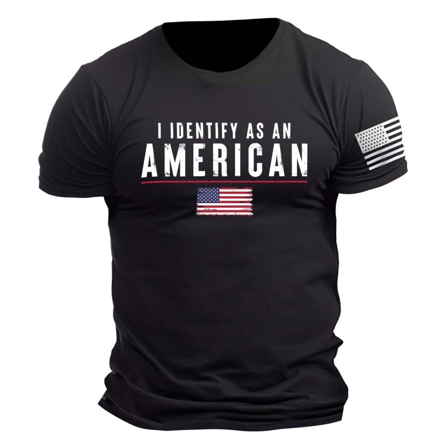 

Men's Vintage I Identify As An American Patriotic Print Daily Short Sleeve Crew Neck T-Shirt