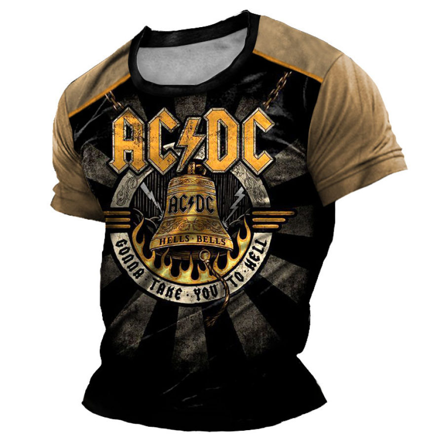 

Herren-T-Shirt Mit Vintage-Aufdruck „ACDC Rockband Hells Bells“ Und Rundhalsausschnitt In Kontrastfarbe