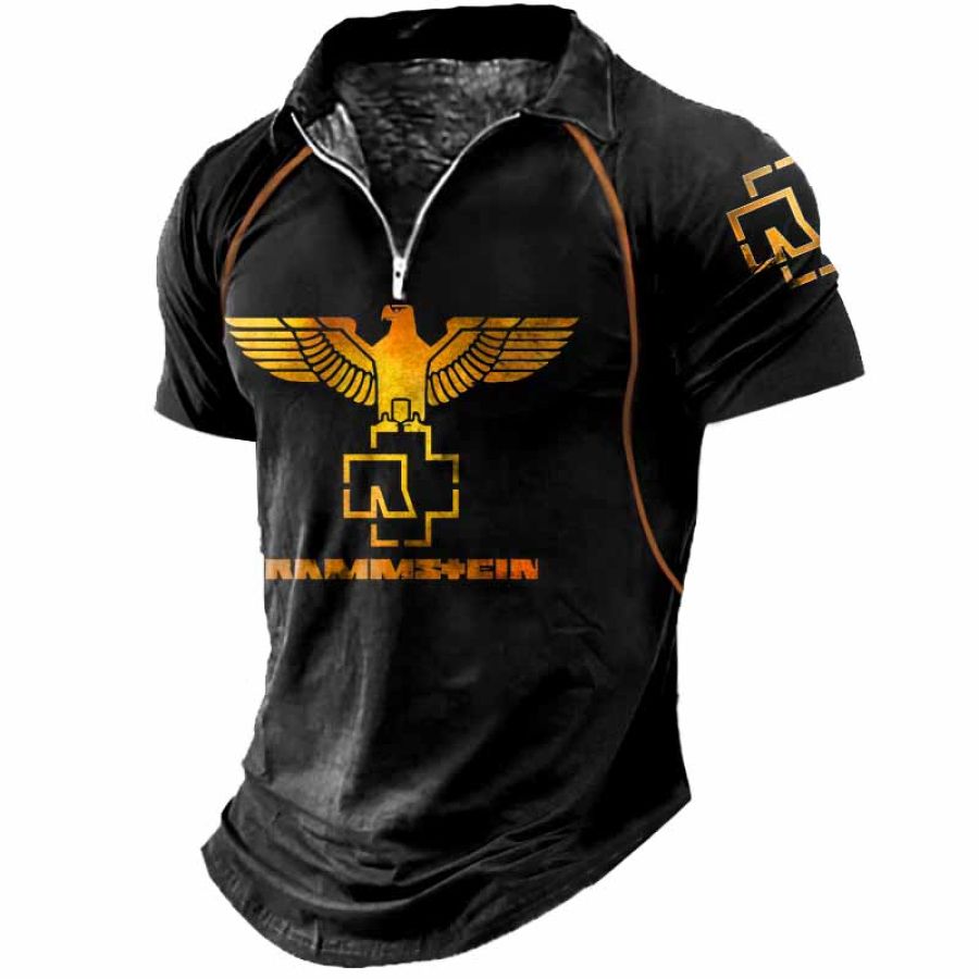 

Men's Zipper Polo Shirt Rammstein Rock Band Vintage Outdoor Color Block Short Sleeve Summer Daily Tops